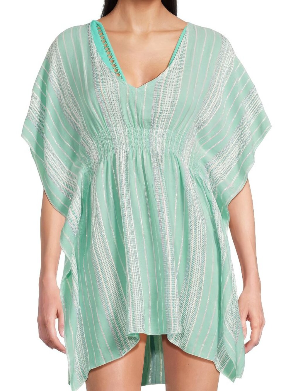 BECCA Radiance Plunge Neckline Tunic Cover Up Womens M/L Aqua Metallic